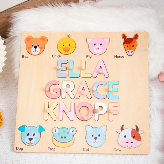 Personalized Name Puzzle With Animals, Wooden Montessori Toys NP32 - Test 1